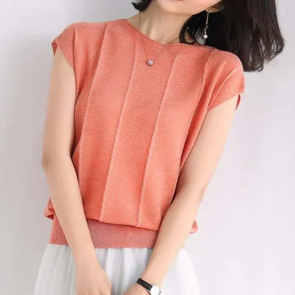 Zakki | Tops | Nwt Zakki Orange Metallic Stripe Shortsleeve Zakki | Tops | Nwt Zakki Orange Metallic Stripe Shortsleeve